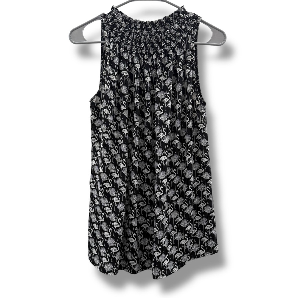 Loft Black & White Flamingo Print‎ Sleeveless Stretchy Mock Neck Top Sz S